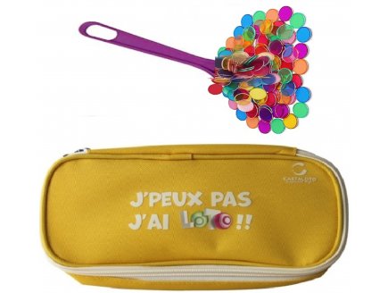Kit loto bingo 3 en 1 : trousse Jaune + baton magnetique fushia + 100 pions - Cartaloto - accessoires jeu, materiel