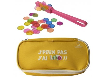 Kit loto bingo 3 en 1 : trousse jaune+ baton magnetique rose + 100 pions - Cartaloto - accessoires jeu, materiel