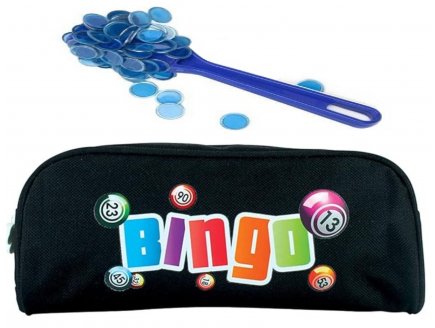Kit Loto bingo 3 en 1 : Trousse noir + baton magnetique Bleu + 100 pions - Lotoquine - Accessoires jeu, mat�riel