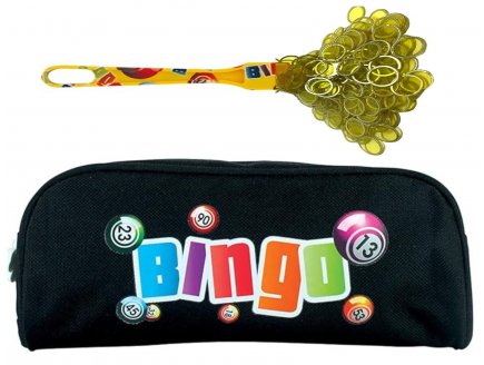 Kit Loto bingo 3 en 1 : Trousse noir + baton magnetique jaune + 100 pions - Lotoquine - Accessoires jeu, matériel