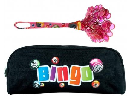 Kit Loto bingo 3 en 1 : trousse Noir + baton magnetique Rose + 100 pions - lotoquine - accessoires jeu, materiel