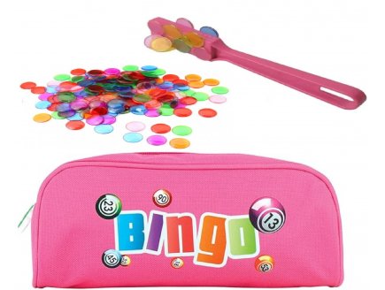 Kit Loto bingo 3 en 1 : trousse rose + baton magnetique rose + 100 pions - lotoquin - accessoires jeu, matériel