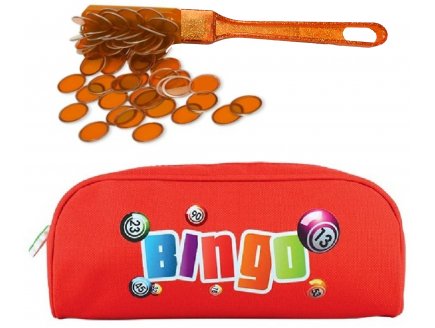 Kit Loto bingo 3 en 1 : Trousse rouge + baton magnetique pailletés jaune + 100 pions - Lotoquine - Accessoires jeu, matériel