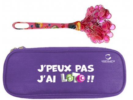 Kit loto bingo 3 en 1 : trousse Violet + baton magnetique rose + 100 pions - Cartaloto - accessoires jeu, materiel
