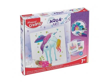 KIT PEINTURE AQUA ART LICORNE 3 TABLEAUX METALLISES - MAPED CREATIV - 907048 - AQUARELLE