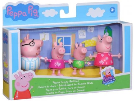 LA FAMILLE PEPPA PIG - 4 FIGURINES : PEPPA LE COCHON MAMAN ET PAPA PIG ET GEORGES - COLLECTION L'HEURE DU DODO - HASBRO