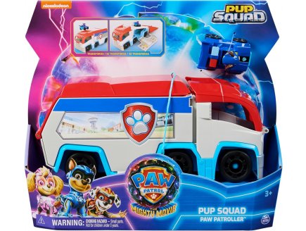 LA SUPER PAT PATROUILLE LE FILM : CAMION PAW PATROLER TRANSFORMABLE + VOITURE DE CHASE - FIGURINE CHIEN - VEHICULE DE LUXE - PAW PATROL THE MIGHTY MOVIE