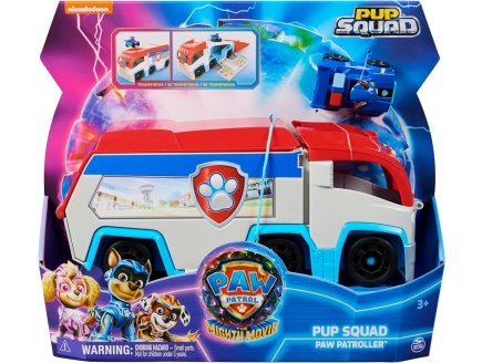 LA SUPER PAT PATROUILLE LE FILM : CAMION PAW PATROLER TRANSFORMABLE + VOITURE DE CHASE - FIGURINE CHIEN - VEHICULE DE LUXE - PAW PATROL THE MIGHTY MOVIE