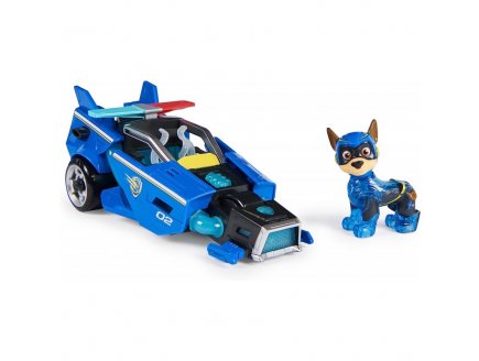 La super Pat patrouille le film : chase et voiture de police son et lumiere - figurine chien - vehicule de luxe - paw patrol the mighty movie