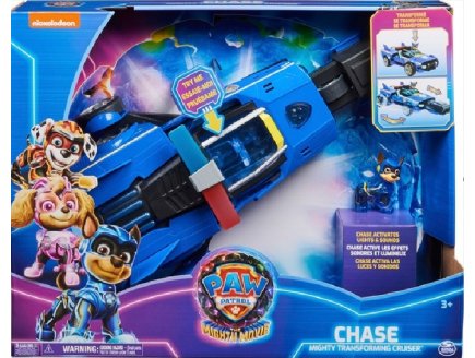 LA SUPER PAT PATROUILLE LE FILM : DELUXE VOITURE POLICE CHASE SON ET LUMIERE 38CM - FIGURINE CHIEN - VEHICULE 2 EN 1 - PAW PATROL THE MIGHTY MOVIE