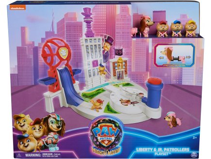 LA SUPER PAT PATROUILLE LE FILM : LE QUARTIER GENERAL DANS LA VILLE MR HELLINGER + 4 FIGURINES : PAT PATROUILLE JUNIOR + LIBERTY  - PAW PATROL TOUR DE CONTROLE