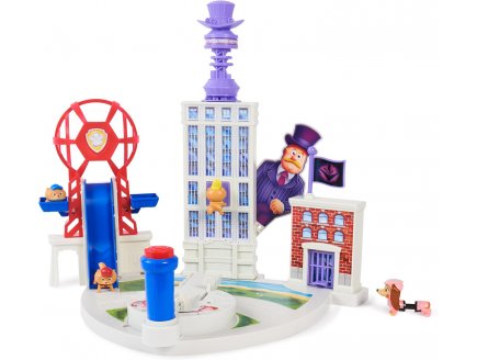 La super pat patrouille le film : le quartier general dans la ville mr hellinger + 4 figurines : pat patrouille junior + liberty  - paw patrol tour de controle