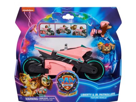 LA SUPER PAT PATROUILLE LE FILM : LIBERTY ET LA PAT PAROUILLE JUNIOR + MOTO SIDE CAR TRANSFORMABLE - FIGURINE CHIEN - VEHICULE DE LUXE - PAW PATROL - SPIN MASTER - 20143576