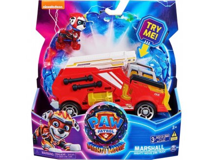 LA SUPER PAT PATROUILLE LE FILM : MARCUS ET CAMION POMPIER SON ET LUMIERE - FIGURINE CHIEN - VEHICULE DE LUXE - PAW PATROL THE MIGHTY MOVIE