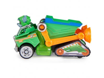 La super Pat patrouille le film : rocky et camion poubelle son et lumiere - figurine chien - vehicule de luxe - paw patrol the mighty movie