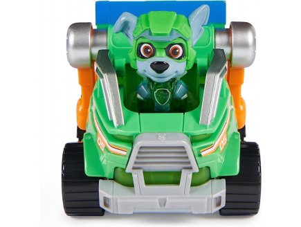 La super Pat patrouille le film : rocky et camion poubelle son et lumiere - figurine chien - vehicule de luxe - paw patrol the mighty movie