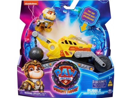 LA SUPER PAT PATROUILLE LE FILM : RUBEN ET TRACTOPELLE SON ET LUMIERE - FIGURINE CHIEN - VEHICULE DE LUXE - PAW PATROL THE MIGHTY MOVIE