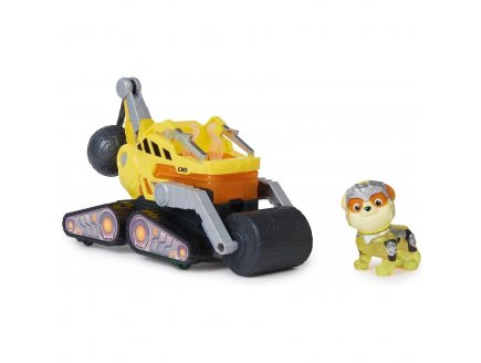 La super Pat patrouille le film : ruben et tractopelle son et lumiere - figurine chien - vehicule de luxe - paw patrol the mighty movie