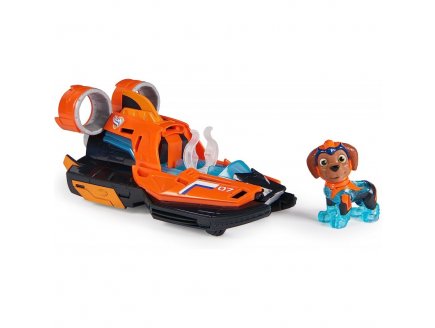 La super Pat patrouille le film : zuma et hovercraft son et lumiere - figurine chien - vehicule de luxe - paw patrol the mighty movie
