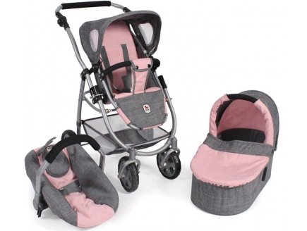 LANDAU COMBINE EMOTION 3 EN 1 ROSE ET GRIS POUPEE - BAYER CHIC 2000 - 63715