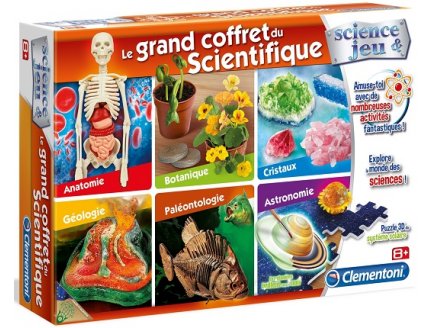 LE GRAND COFFRET DU SCIENTIFIQUE : ANATOMIE, BOTANIQUE, CRISTAUX, GEOLOGIE, PALEONTOLOGIE, ASTRONOMIE - LABO SCIENCES & JEU - CLEMENTONI - 52258