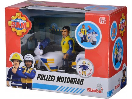 Le Moto de Police de Malcolm - Sam le Pompier - Simba - Figurine articule et accessoires