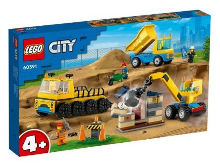 LEGO CITY 60391 LES CAMIONS DE CHANTIER ET LA GRUE A BOULE DE DEMOLITION