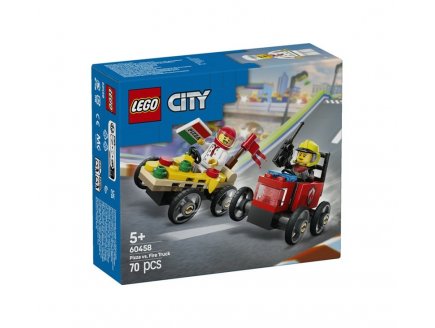 LEGO CITY 60458 PACK DE BOLIDES DE COURSE : CAMION DE PIZZA CONTRE CAMION DE POMPIERS