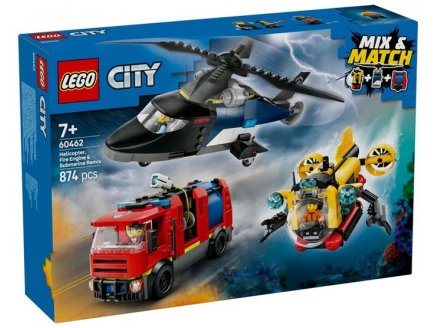 LEGO CITY 60462 HELICOPTERE, CAMION DE POMPIERS ET SOUS-MARIN MODULABLE