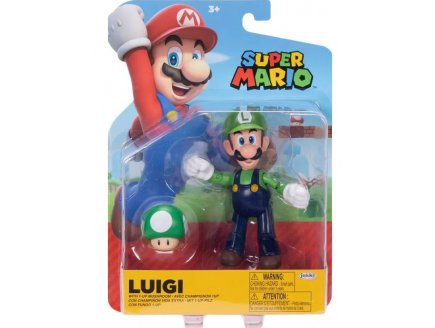 LUIGI AVEC CHAMPIGNON VERT 1UP : FIGURINE SUPER MARIO 11 CM - FIGURINE NINTENDO ARTICULE - JAKKS