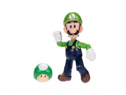 Luigi avec champignon vert 1up : figurine super mario 11 cm - figurine Nintendo articule - jakks