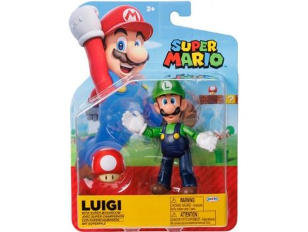 LUIGI AVEC SUPER CHAMPIGNON : FIGURINE SUPER MARIO 11 CM - FIGURINE NINTENDO ARTICULE - JAKKS