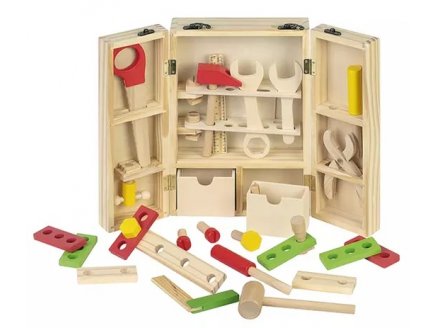 MALLETTE DU BRICOLEUR EN BOIS 40 PIECES - BOITE A OUTILS ENFANT - JEU D'IMITATION BRICOLAGE