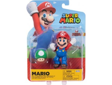 Mario avec Champignon 1UP : Figurine Super Mario 10 cm - Personnage Nintendo articulé - Jakks