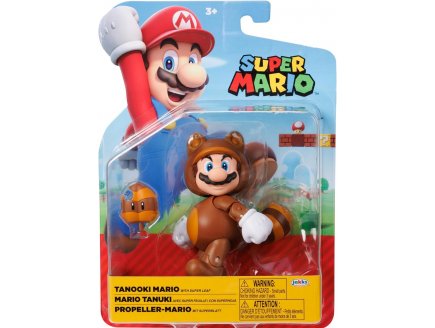 MARIO TANUKI AVEC SUPER FEUILLE : FIGURINE SUPER MARIO 10 CM - FIGURINE NINTENDO ARTICULE - JAKKS