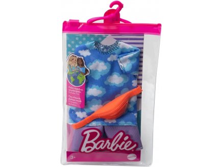 Mattel - hbv41 - habit ken - accessoire poupee - vetement - t-shirt bleu et short violet et sac banane