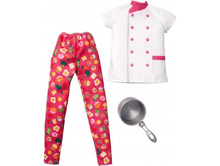 MATTEL - HBV64 - HABIT BARBIE - ACCESSOIRE POUPEE - TENUE CUISINIERE : TABLIER AVEC PANTALON + CASSEROLE - VETEMENT POUPEE