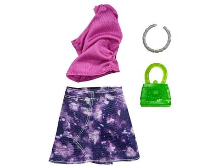 MATTEL - HJT19 - HABIT BARBIE - ACCESSOIRE POUPEE - JUPE VIOLET + SAC A MAIN + COLLIER - VETEMENT POUPEE