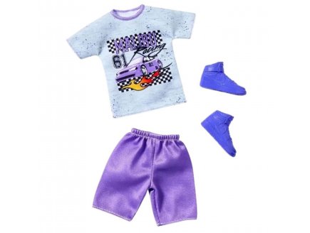 Mattel - HYV13 - Habit Ken - Accessoire poupée - Vêtement - t-shirt gris avec short violet et chaussure