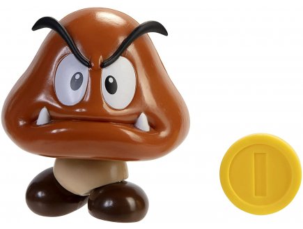 Mega goomba + piece jaune : figurine super mario 7 cm - figurine nintendo articule - jakks
