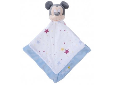 MICKEY LA SOURIS DOUDOU PLAT LANGE BLANC ET BLEU 40 X 40 CM - PELUCHE DISNEY - NICOTOY