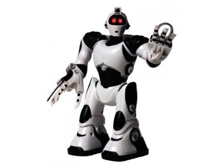 robot jouet noir et blanc