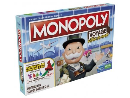 MONOPOLY VOYAGE AUTOUR DU MONDE - HASBRO - F4007 - JEU DE SOCIETE CLASSIQUE, ARGENT