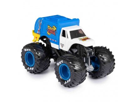 Monster jam crush cycle - vehicule miniature metal blanc et bleu - echelle 1:64 - Spin master