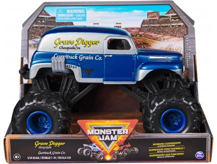 MONSTER JAM GEANT : GRAVE DIGGER CURRITUCK GRAIN CO. - VOITURE BLEUE ET GRISE - VEHICULE ECHELLE 1:24 - SPIN MASTER - 20144302