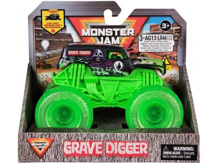 Monster Jam Grave Digger Roues lumineuses - Véhicule Miniature Noir - Echelle 1.43 - Spin Master