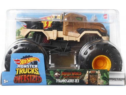 MONSTER TRUCKS OVERSIZED : JURASSIC WORLD TYRANNOSAURUS REX - VOITURE DINO BRUN - VEHICULE ECHELLE 1:24 - SPIN MASTER - GWK96