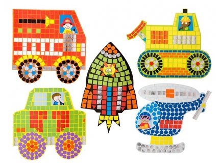 Mosaiques autocollantes vehicules 5 tableaux - Alex - kit creatif garcon