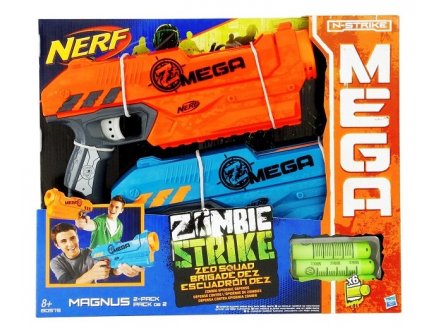 Pack de 2 pistolets foudroyeurs nerf n-strike magnus mega zombie strike