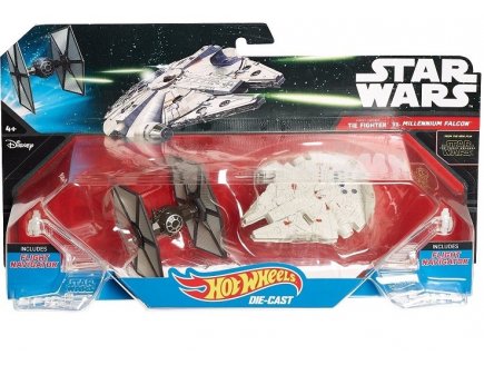 PACK DE 2 VAISSEAUX STAR WARS TIE FIGHTER ET MILLENNIUM FALCON 7.5CM - HOT WHEELS - MATTEL - CGW95